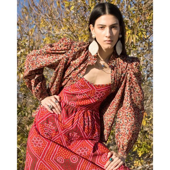 Alix of Bohemia Autumn Scarlett Bandani Dress XL Red Cotton Boho Maxi - Picture 3 of 10